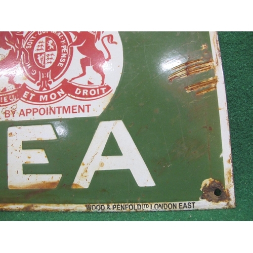 169 - Green enamel sign for Lipton's Tea featuring the By Appointment Royal crest in the centre and Wood &... 