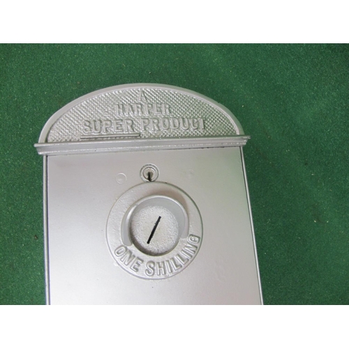 171 - Restored wall mounted one shilling vending machine made by Harper Super Products.  Finished in silve... 