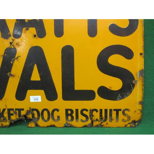 175 - Enamel advertising sign for Spratt's Ovals, The Pocket Dog Biscuits, black letters on an orange grou... 