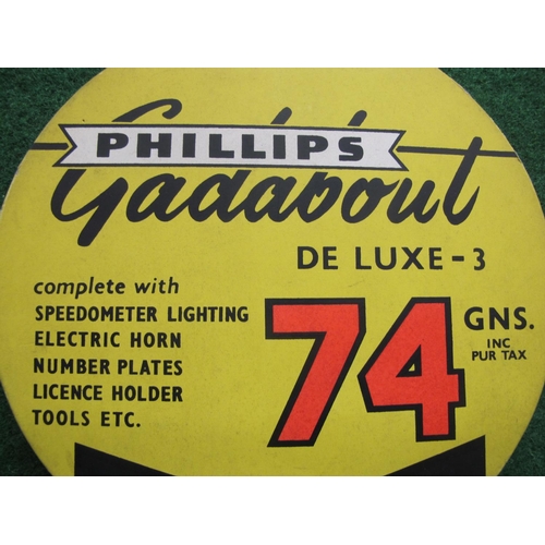 185 - Double sided thick card advertisement for the Philips Gadabout De-luxe-3, 180 Miles Per Gallon And O... 