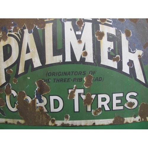 192 - Large enamel advertising sign for Palmer Cord Tyres (Originators Of The Three-Rib Tread), black and ... 