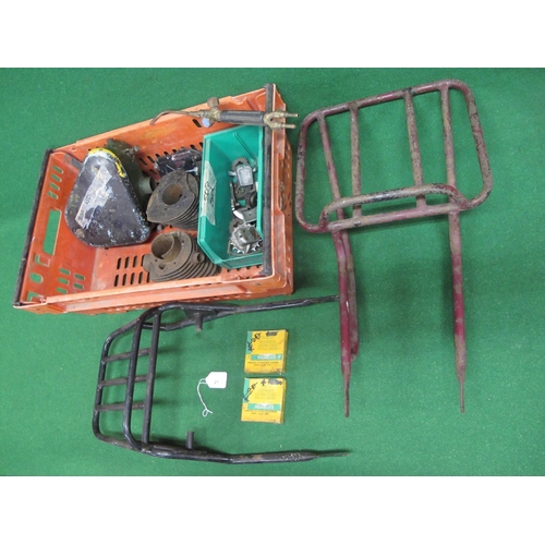 21 - Crate of second hand motorcycle parts to include: BSA B40 WD airbox, two D1 Bantam cylinders, Villie... 