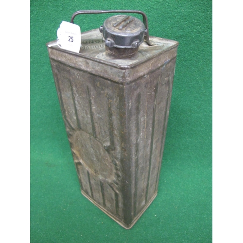 25 - Possibly pre-war French fuel can with top handle, cap, vertical ribs and four feet.  Embossed L'Econ... 