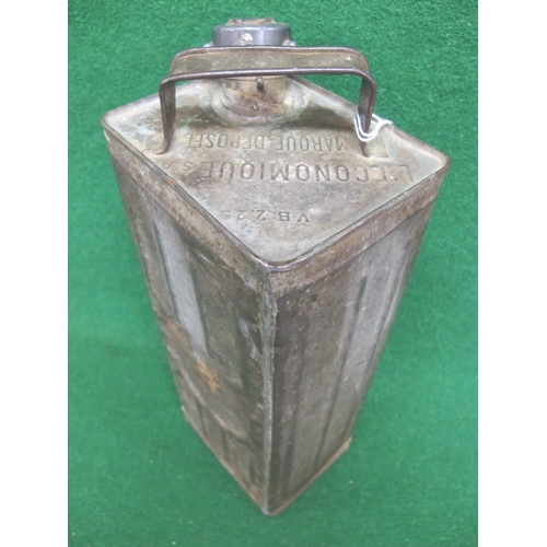 25 - Possibly pre-war French fuel can with top handle, cap, vertical ribs and four feet.  Embossed L'Econ... 