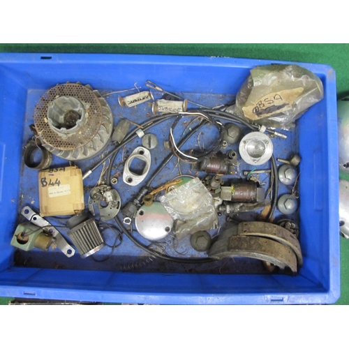 27 - Crate of second hand motorcycle parts to include: BSA A10 timing cover, B40/C15 primary case, B44 pi... 