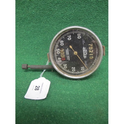 28 - 0-85 miles per hour speedometer with built in mileometers.  Made in England by British Jaeger Chrono... 