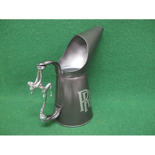 30 - Bespoke quart oil pourer with Rolls Royce in silver on a grey ground with chromed nude figural handl... 