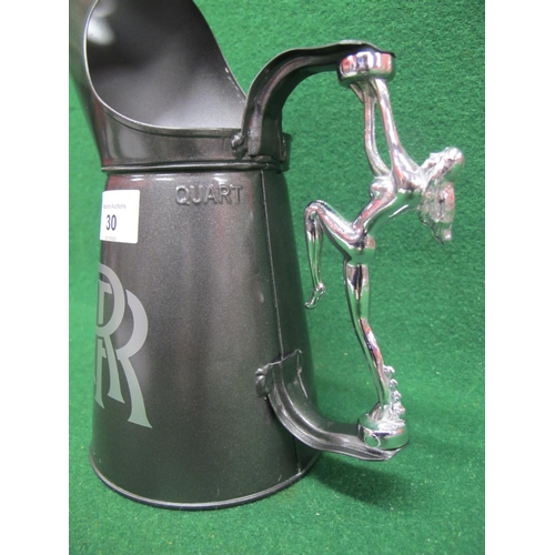 30 - Bespoke quart oil pourer with Rolls Royce in silver on a grey ground with chromed nude figural handl... 