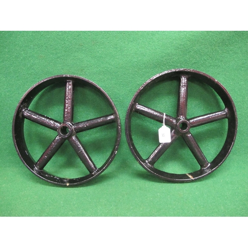 32 - Two restored heavy iron ex chicken shed spoked wheels - approx 12.5