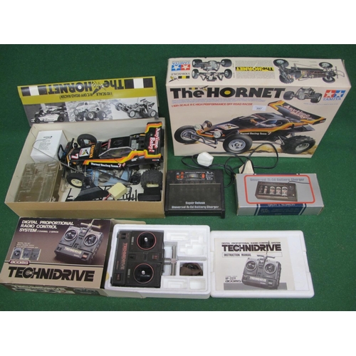 397 - Tamiya 1:10 scale radio controlled off roader race car The Hornet, built and used, with controller a... 