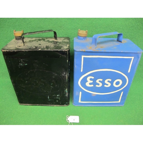 4 - Two Esso two gallon petrol cans with matching Esso brass caps