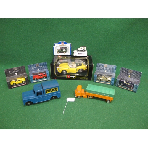 408 - Burago 1:18 scale Porsche 356B Cabriolet and four different Callezione Ferrari's, two Jordans vans, ... 