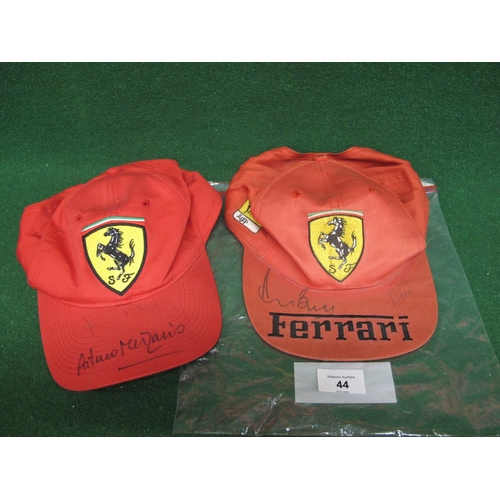 44 - Two Ferrari baseball caps, one is an official product, both signed on the peaks by Derek Bell & Rene... 