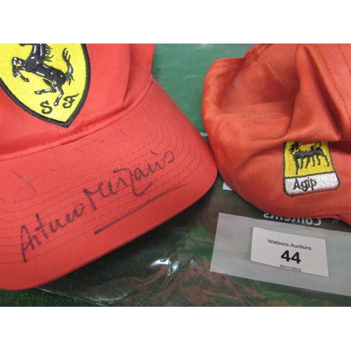 44 - Two Ferrari baseball caps, one is an official product, both signed on the peaks by Derek Bell & Rene... 