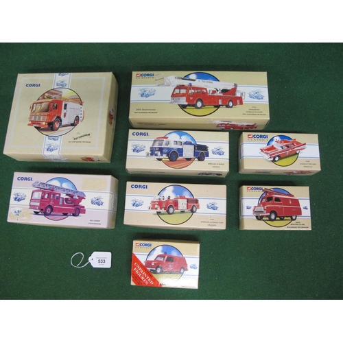 533 - Eight 1990's Corgi diecast models of fire service vehicles, boxed