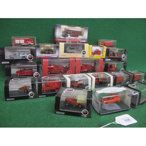 535 - Twenty two 1:76 scale fire service vehicle models from: Oxford, Trackside, Wiking, Classix and Fire ... 