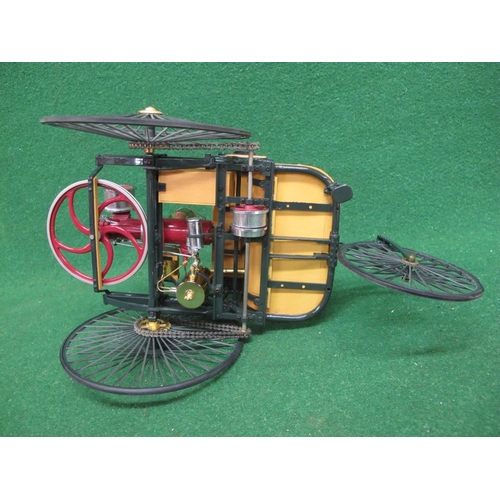 536 - Detailed metal and plastic large scale model of an early motorised tricycle for two featuring many m... 