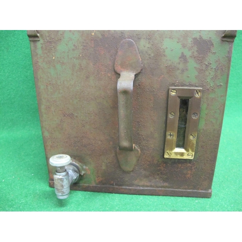 75 - Once green rectangular steel tank with top cap, front handles, dispensing tap and unusual brass fram... 