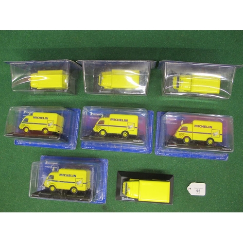 95 - Eight La Collection Officielle 2005 1:43 scale diecast Renault Galion vans in Michelin blue and yell... 