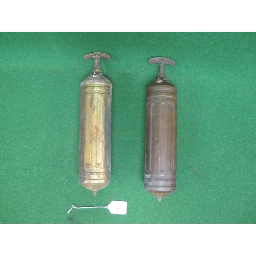 96 - Two Pyrene Type P1 one quart brass hand pump fire extinguishers, one embossed GPO at the top