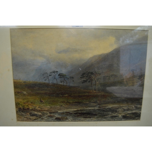 113 - George Arthur Fripp RWS (1813-1896) watercolour of a stag in a landscape setting, signed bottom left... 