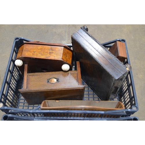 124 - Two boxes of sundry items to include: photograph album, barometer, boxes, riding crop, box stool etc