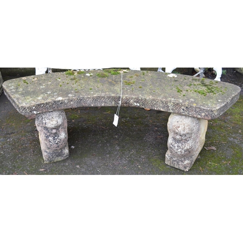 15 - 20th century curved garden bench seat with winged lion supports - 56.5