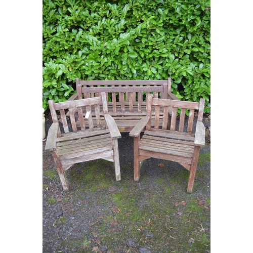 21 - Wooden garden bench and chair set to comprise: two benches - 62.5