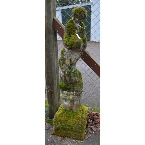 33 - Well weathered figural water fountain of a young child on a square plinth base - figure 35.5