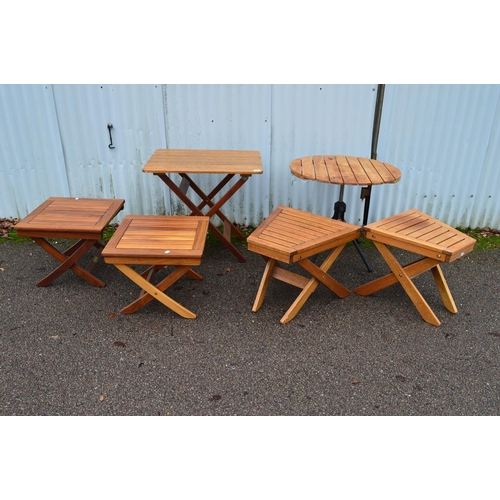 34 - Group of six various folding wooden garden drinks tables