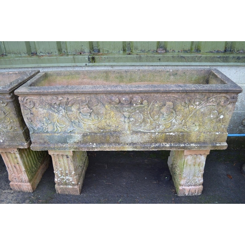 4 - Pair of reconstituted terracotta colour trough planters on stands - 46