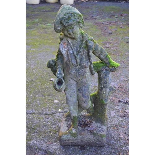 9 - Weathered 20th century statue of a young boy holding a jug and standing by a fence - 31