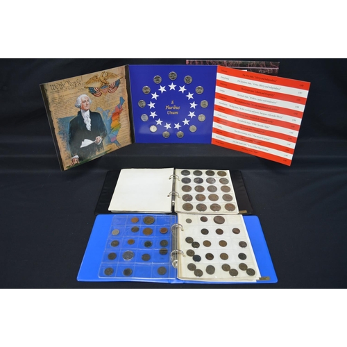 55 - Quantity of pre-decimal coins contained in folders together with a set of Brilliant uncirculated qua... 