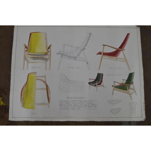 151 - Quantity of mid century furniture design artwork by Tyl O'Brien Kennedy