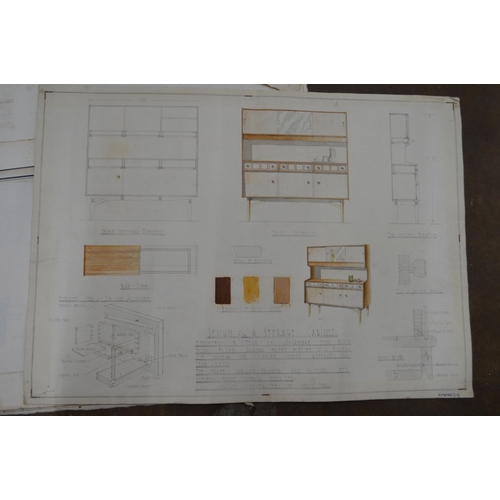 151 - Quantity of mid century furniture design artwork by Tyl O'Brien Kennedy