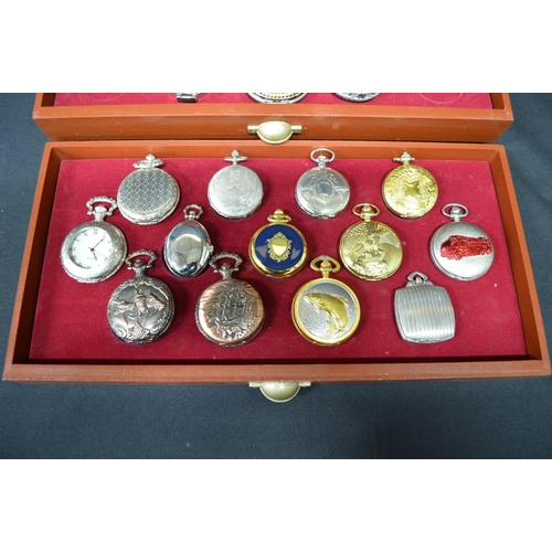 173 - Collection of thirty modern pocket watches, contained in three drawer display case