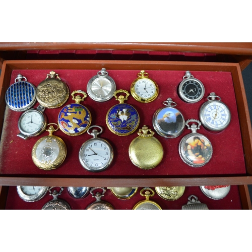 173 - Collection of thirty modern pocket watches, contained in three drawer display case