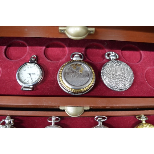 173 - Collection of thirty modern pocket watches, contained in three drawer display case