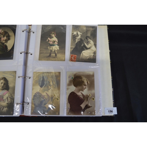 186 - Two albums containing a total of 640 early 20th century French postcards