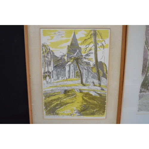 193 - Phyllis Johnston, group of three artists proof lithographs of Alington Church, Friston Church, St Ma... 