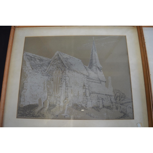 193 - Phyllis Johnston, group of three artists proof lithographs of Alington Church, Friston Church, St Ma... 