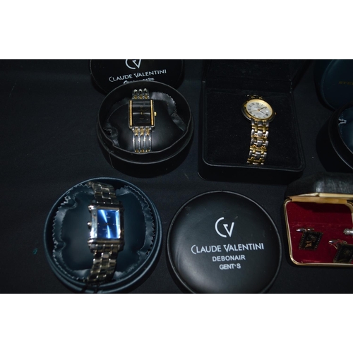 215 - Four Claude Valentini wrist watches together with quantity of silver jewellery and modern cufflinks ... 