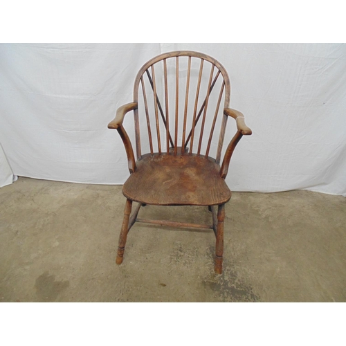 539 - 19th century elm stick back Windsor chair standing on turned stretchered legs