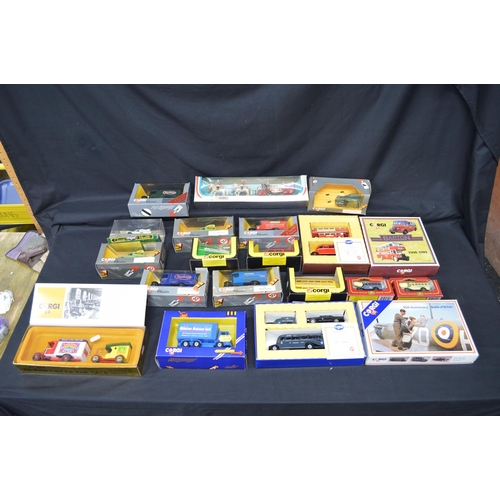 108 - Collection of boxed Corgi models to include: buses, vans and car etc