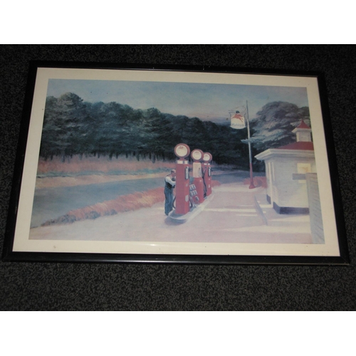 18 - Print of an American Mobilgas filing station forecourt attendant reading the end of the day pump fig... 