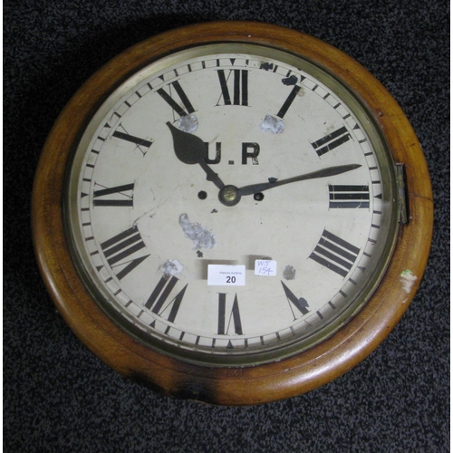 20 - Wall mounted clock, possibly from Ulster Railways, with a 14