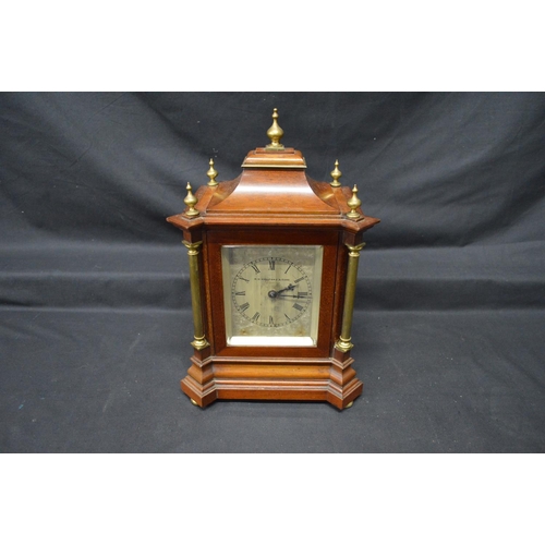 37 - RH Halford & Sons, London, mahogany cased mantel clock with engraved silvered dial, Roman Numerals a... 