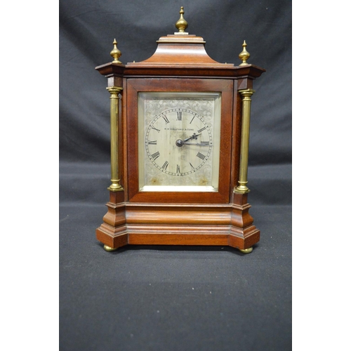 37 - RH Halford & Sons, London, mahogany cased mantel clock with engraved silvered dial, Roman Numerals a... 