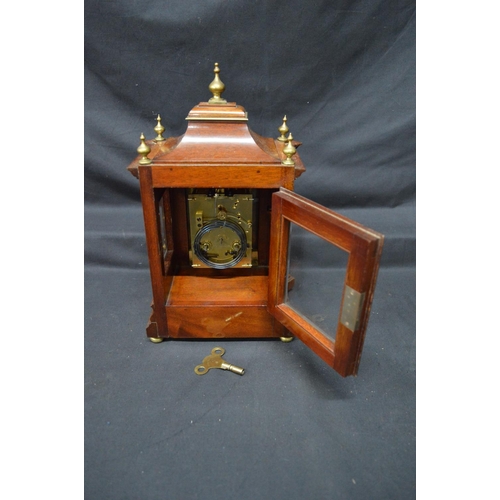 37 - RH Halford & Sons, London, mahogany cased mantel clock with engraved silvered dial, Roman Numerals a... 