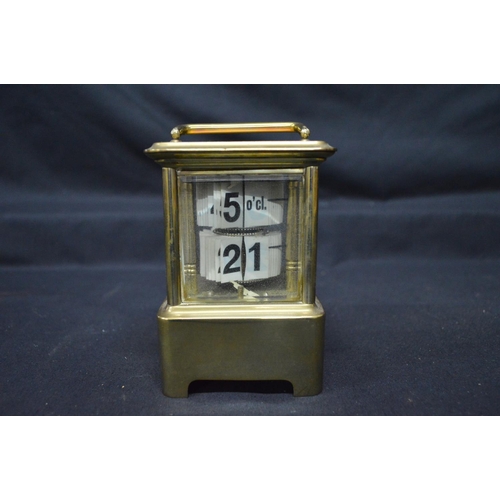 44 - Unusual brass carriage clock with four bevelled glass panels and top carrying handle - 5